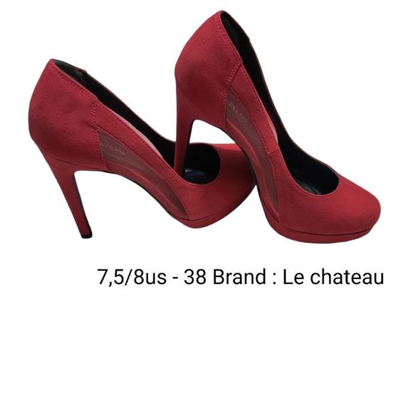 Le Chateau Mesh Side Cutout Red Accent Stiletto Heel Pumps size 7 - Picture 2 of 6